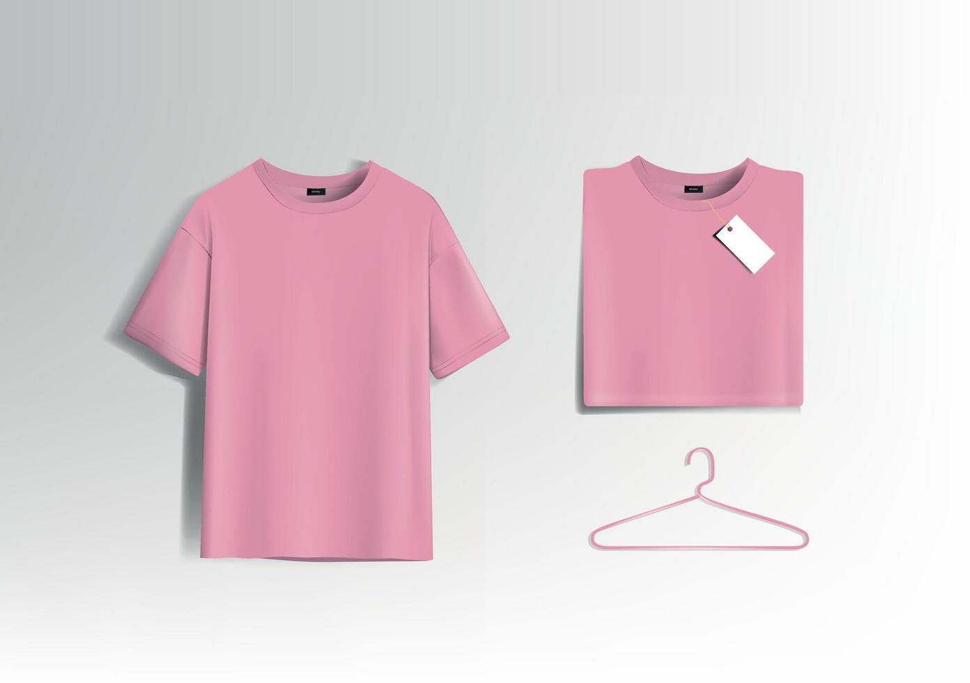 Pink unisex blank t-shirt stylish template sides for design mockup print, isolated. vector