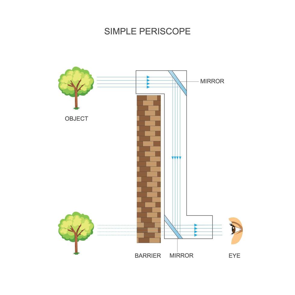 principio diagrama de un periscopio. lente periscopio principio físico .a periscopio es un instrumento para observación encima, alrededor o mediante un objeto o obstáculo. vector