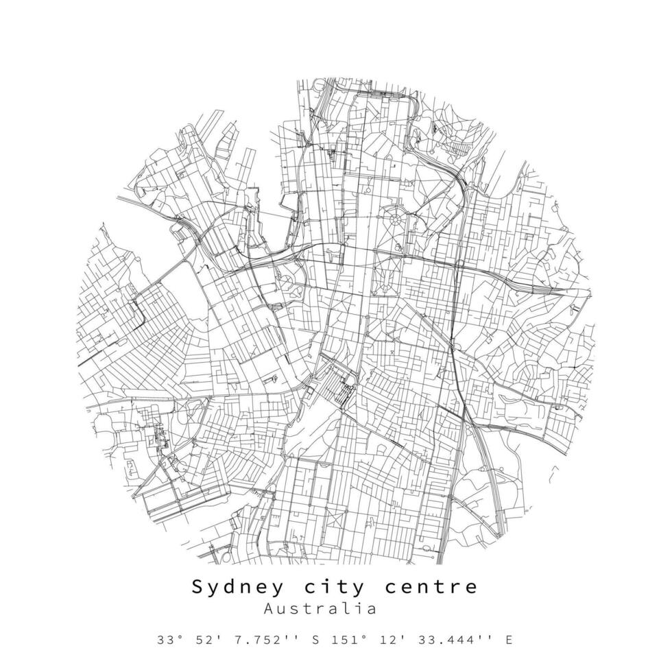 Sydney ciudad centro, Australia, urbano detalle calles carreteras redondo circulo mapa , elemento modelo imagen vector