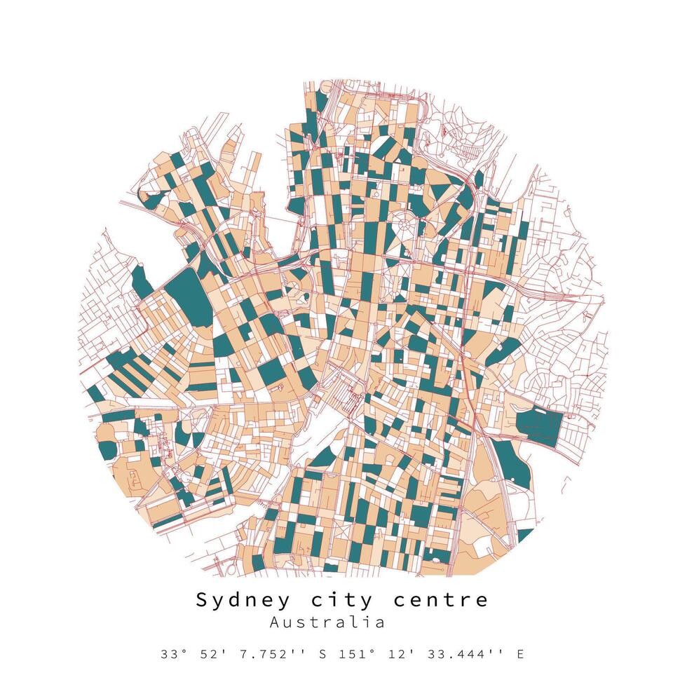 Sydney ciudad centro, Australia, urbano detalle calles carreteras color redondo circulo mapa , elemento modelo imagen vector