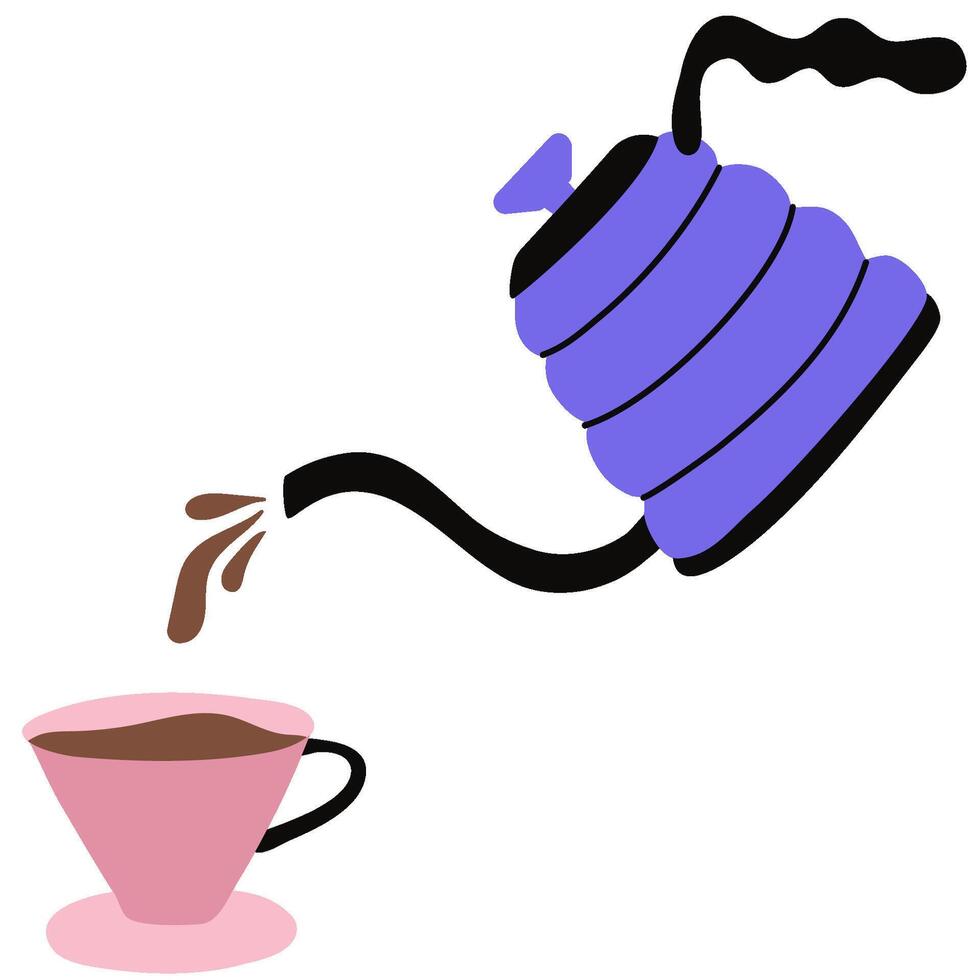 coffee pot with cup og coffee. Icon collection for menu, coffee shop. vector