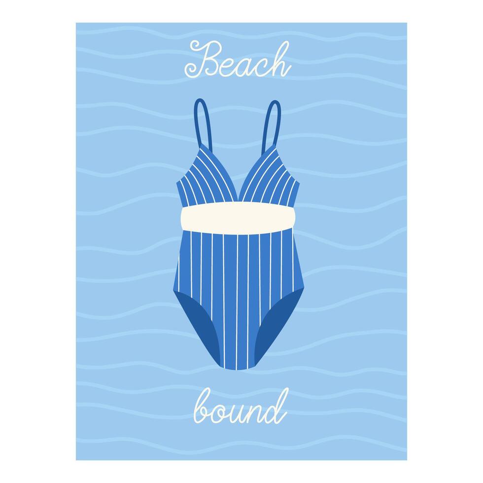 Summer banner, background with swimsuit and lettering Beach bound.Summer banner or poster design. vector