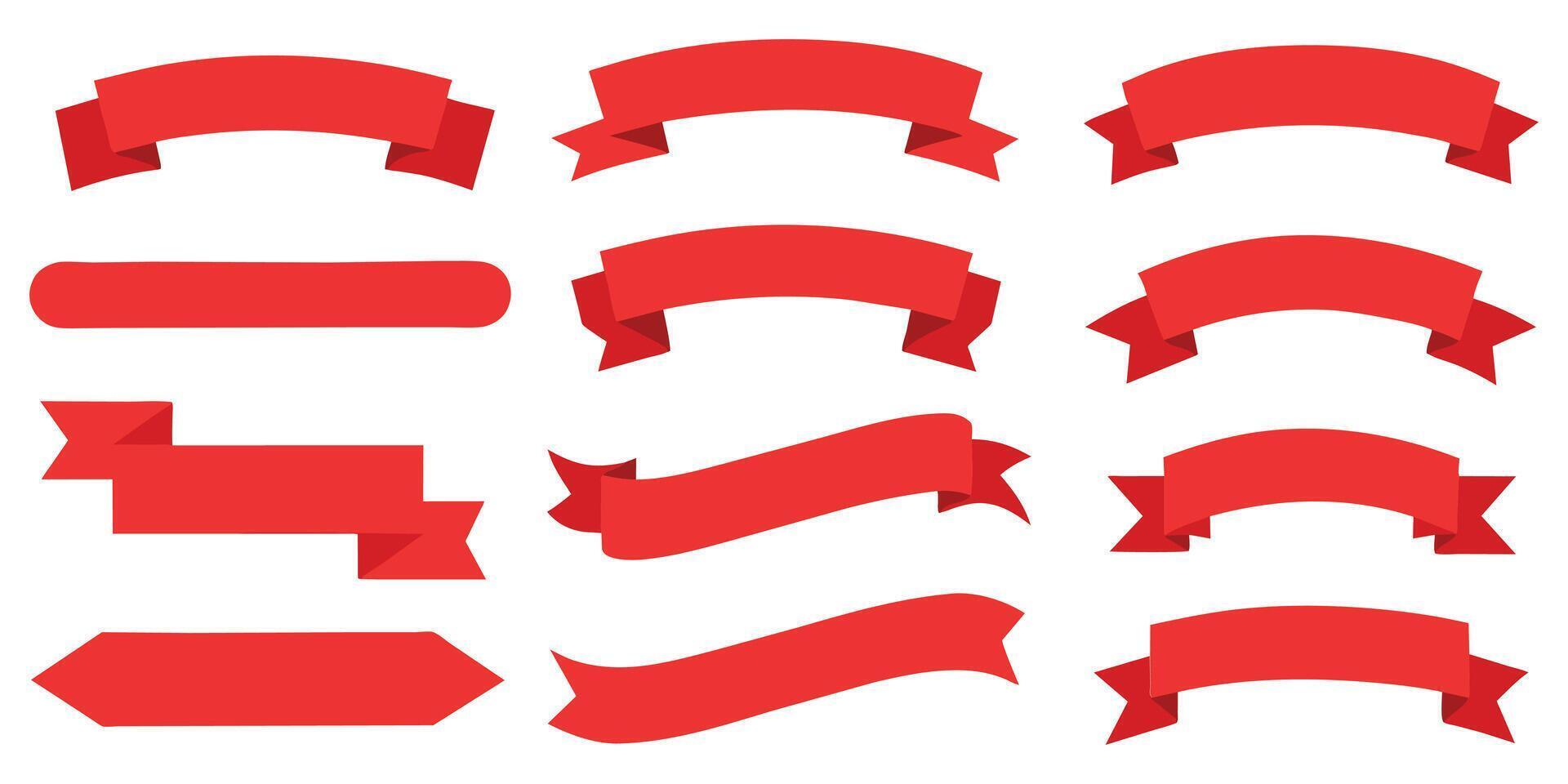 Ribbon, banner or tag art set. Flat red color. vector