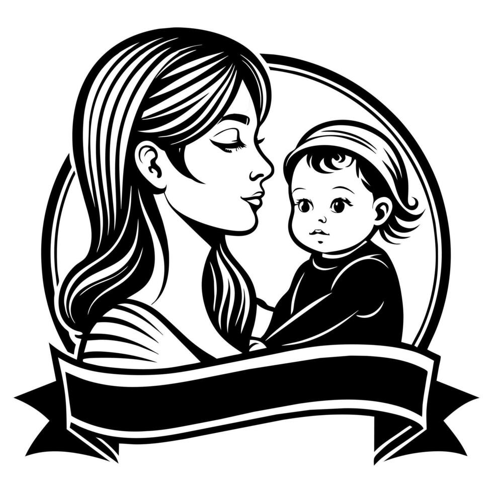 Mother day black line style art vector