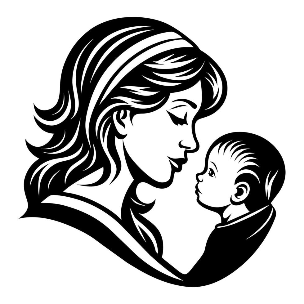 Mother day black line style art vector