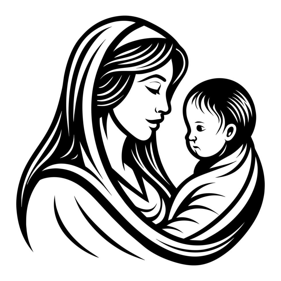 Mother day black line style art vector