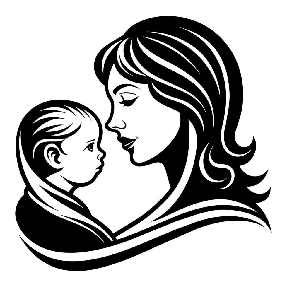 Mother day black line style art vector