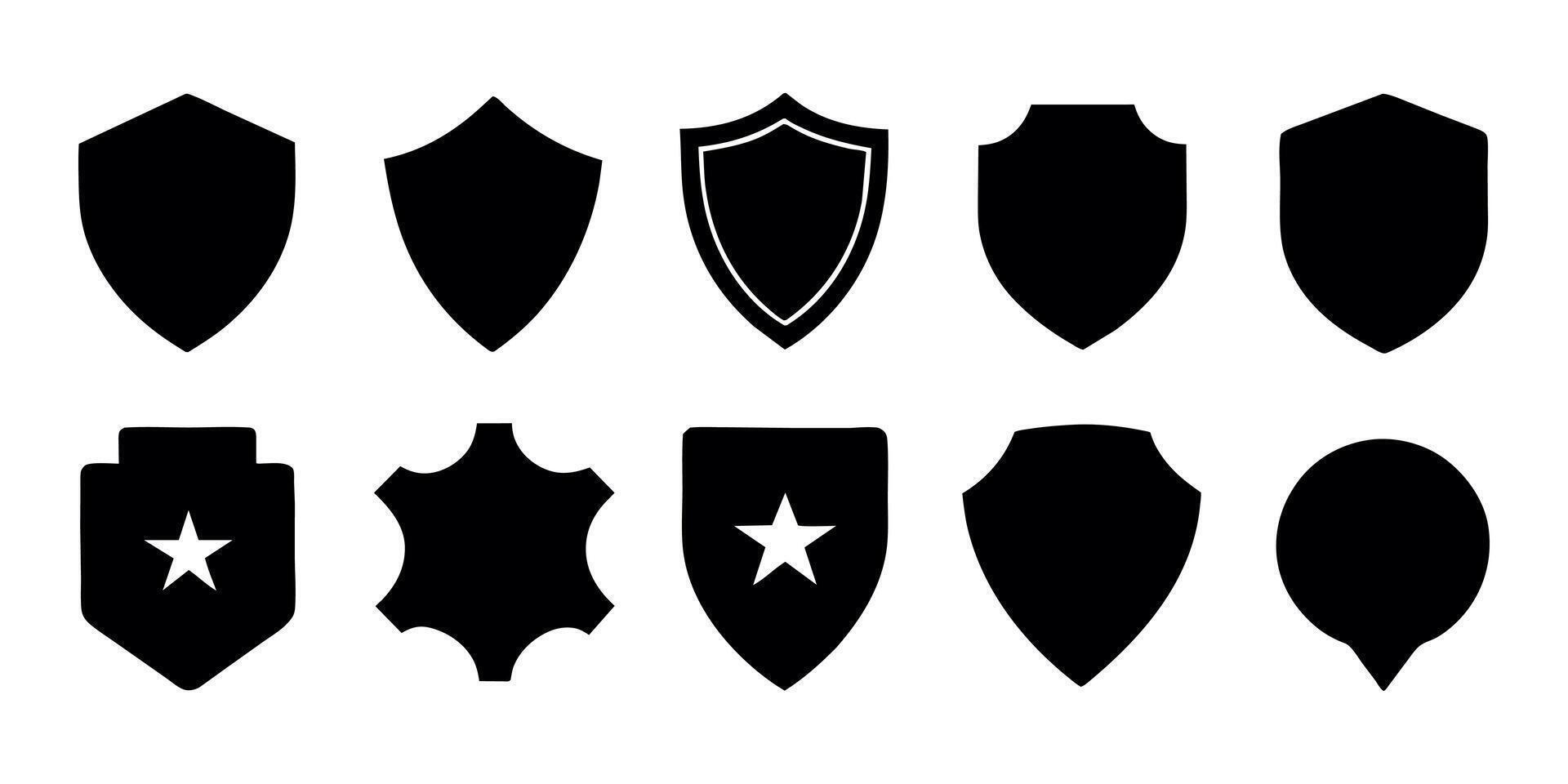 Beautiful set of shields silhouettes. Black badges shape label collection for military, police, soccer and others. vector