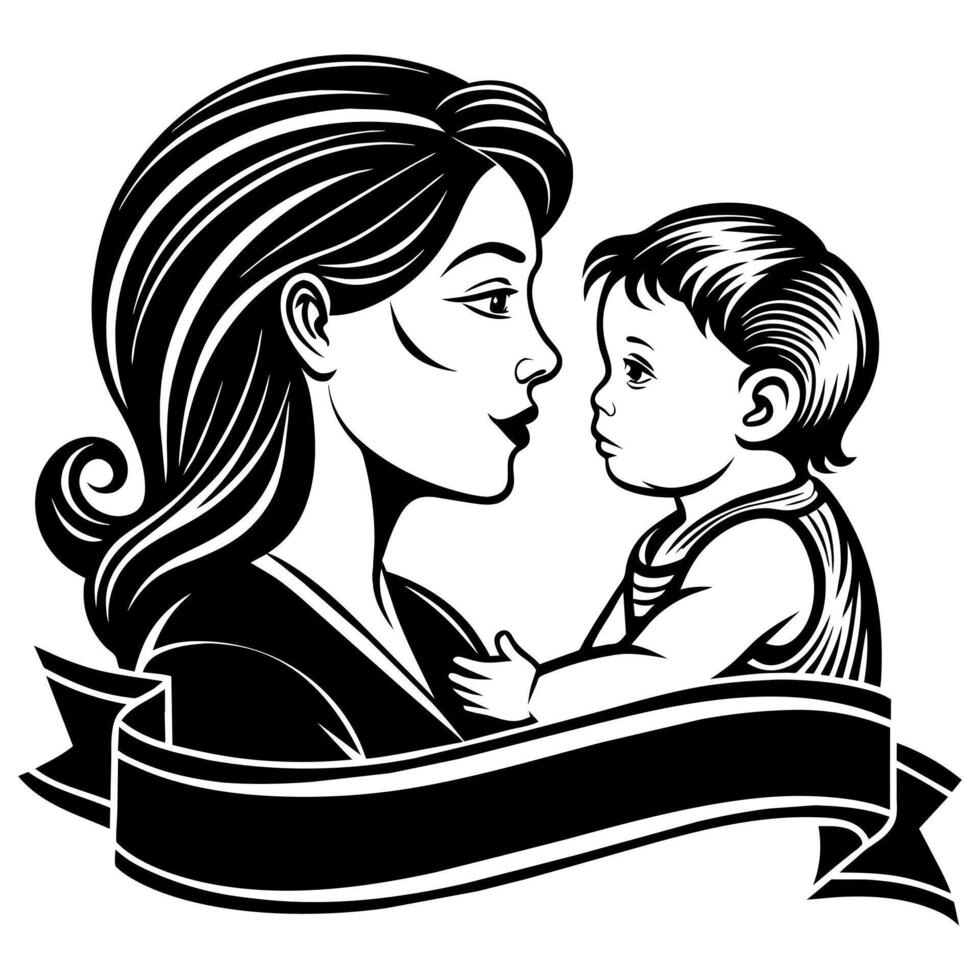 Mother day black line style art vector