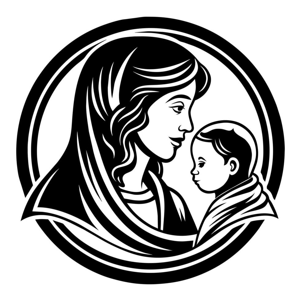 Mother day black line style art vector