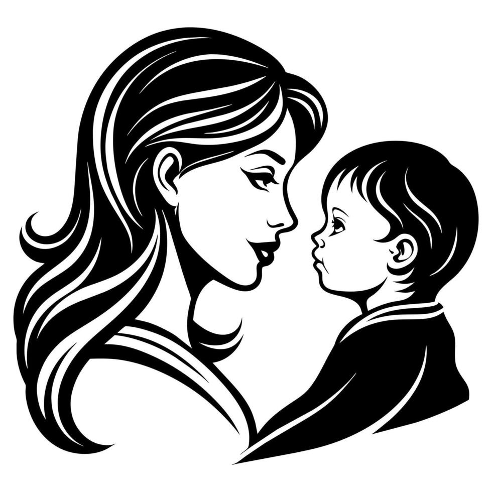 Mother day black line style art vector