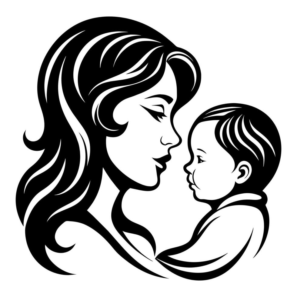 Mother day black line style art vector