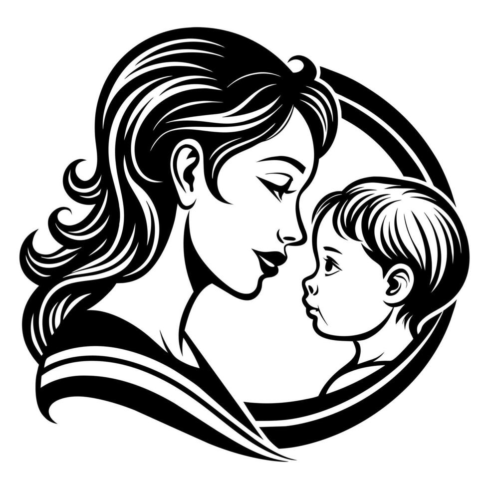 Mother day black line style art vector