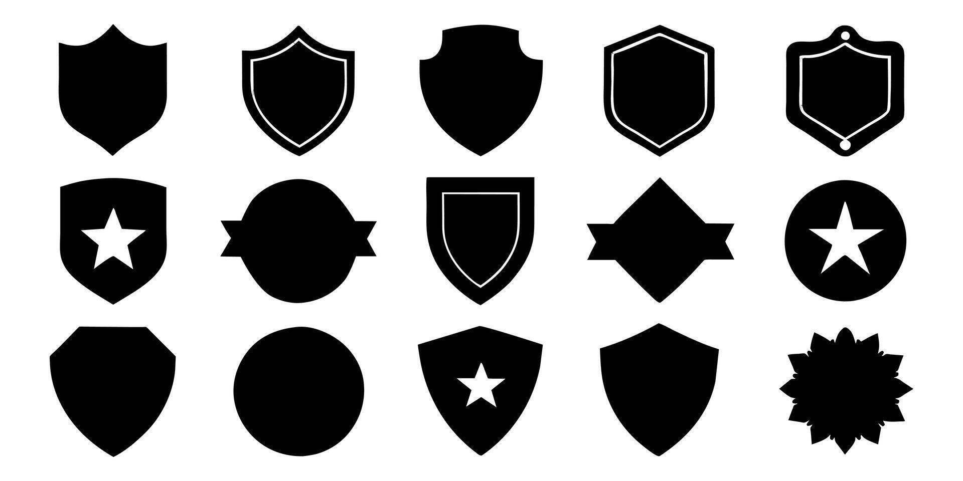 Beautiful set of shields silhouettes. Black badges shape label collection for military, police, soccer and others. vector