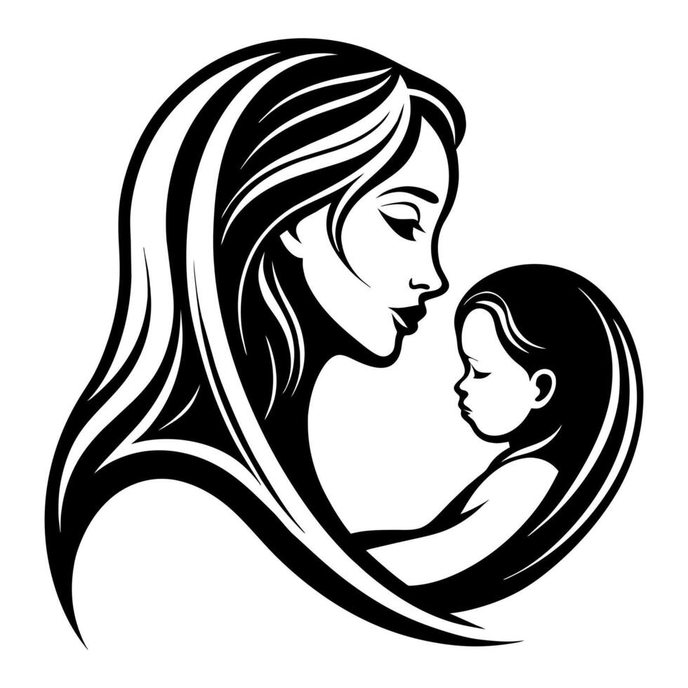 Mother day black line style art vector