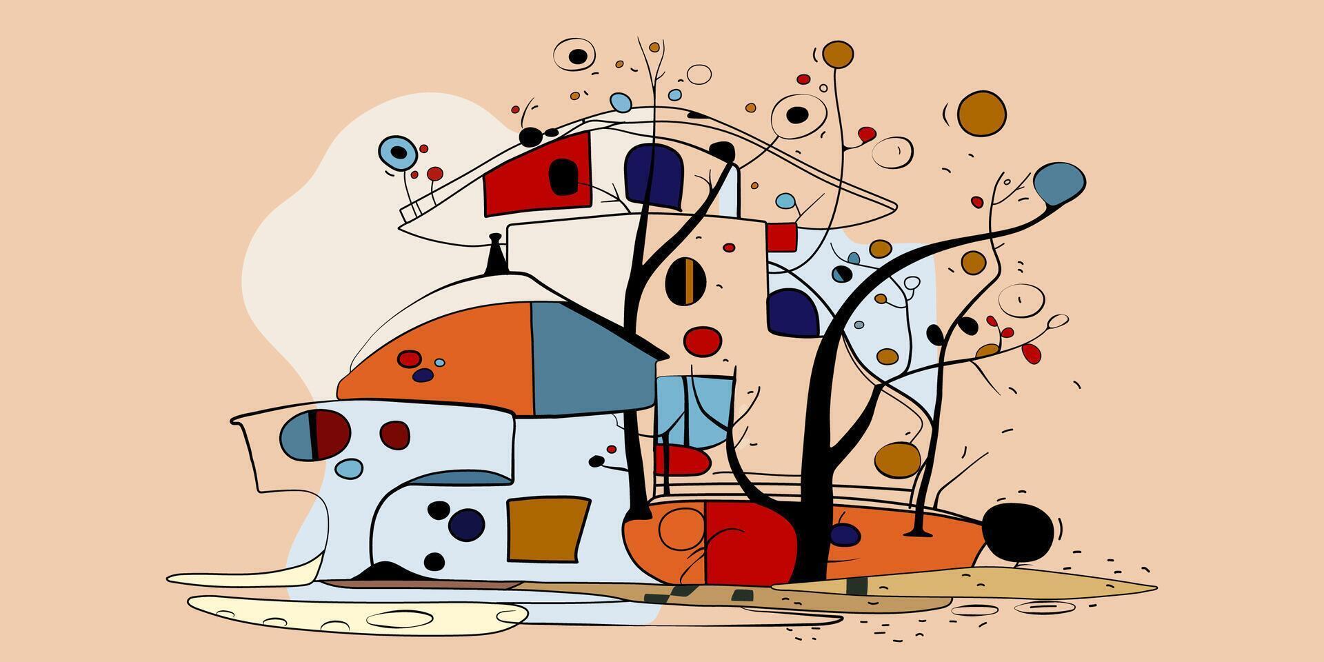 surrealista Arte ilustración en joan miró estilo. resumen pintura con geométrico formas vector