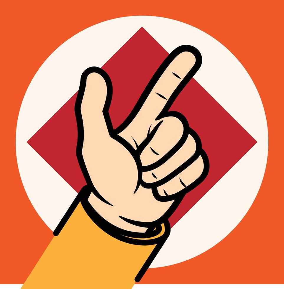 a hand with a finger pointing up with a red square in the middle. vector