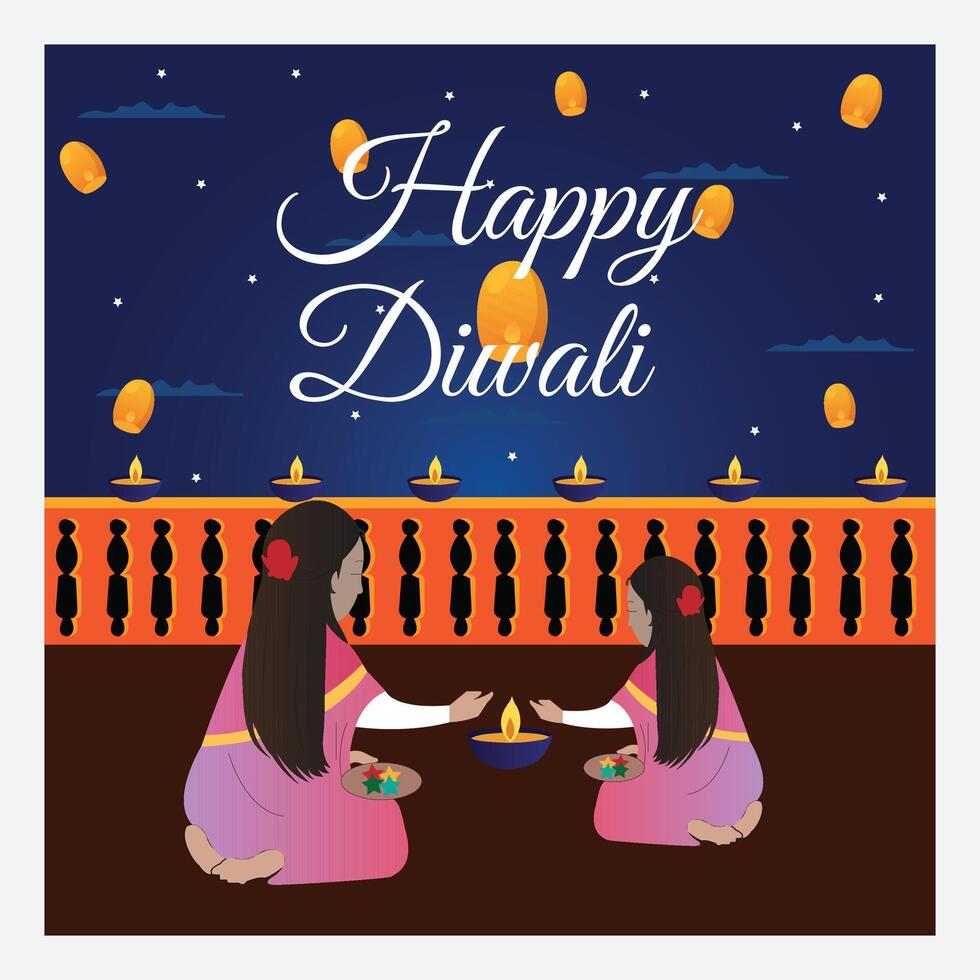 Happy diwali celebration social media post template vector