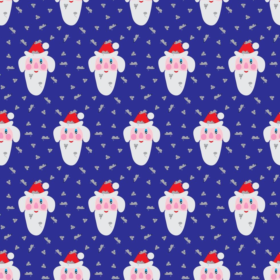 Santa Claus with mice in his beard. Seamless pattern. illustration . vector