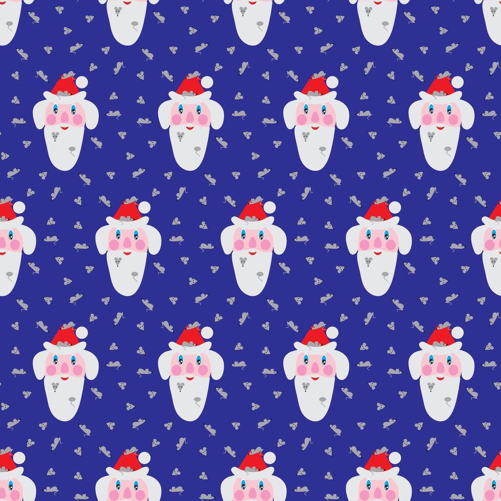 Santa Claus with mice in his beard. Seamless pattern. illustration . vector