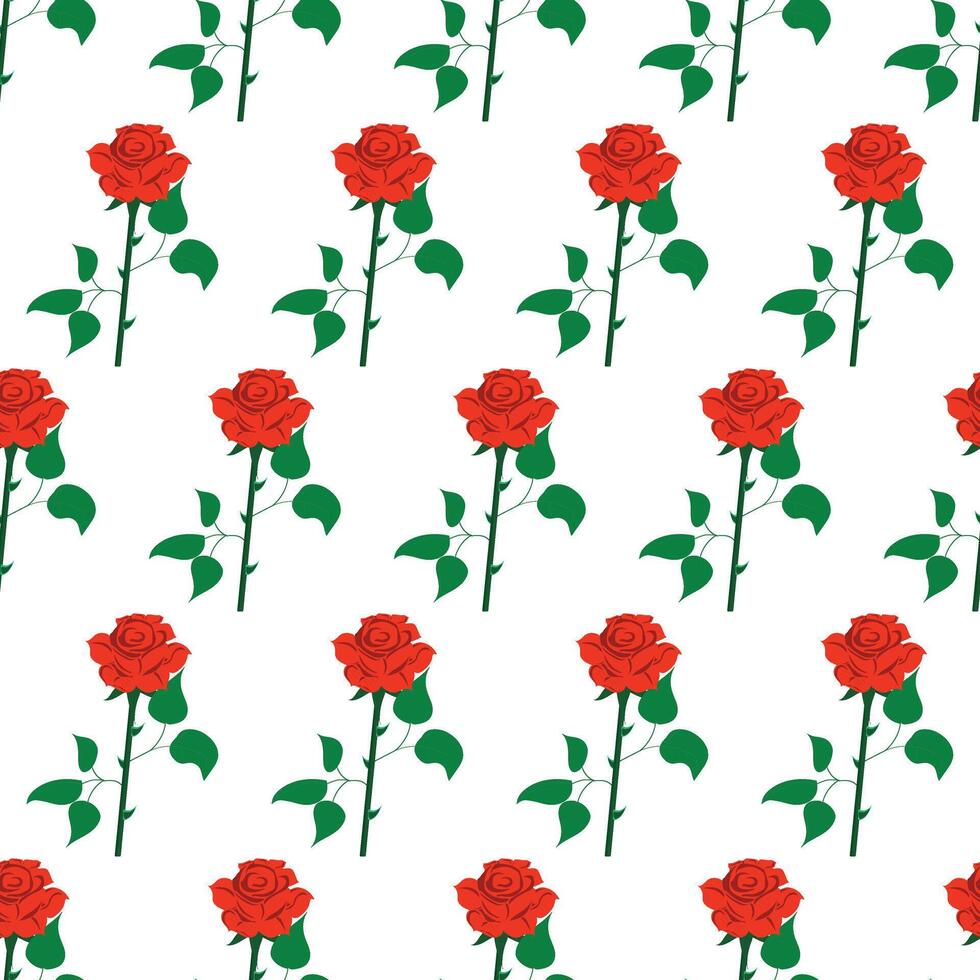 Red rose in flat style. Simple seamless pattern. cool illustration. vector