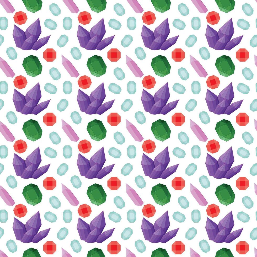 A scattering of precious stones. Multi-colored crystals, gems. Seamless pattern. illustration. vector