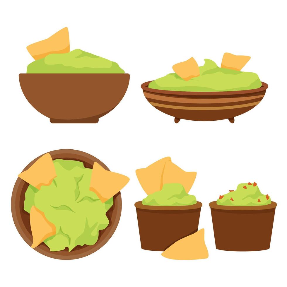 conjunto de mexicano guacamole salsa en platos vector