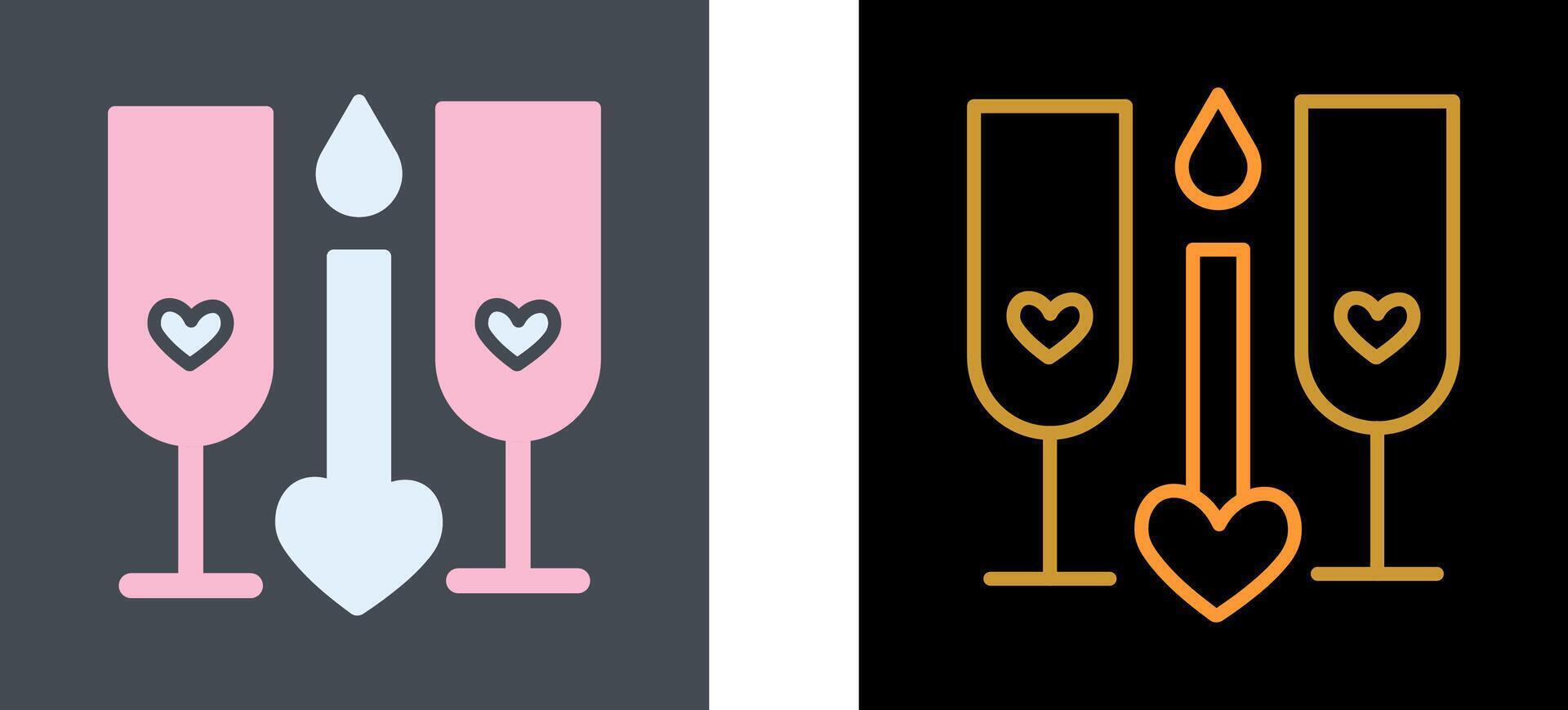 Two Glasses Romantic Icon Design vector