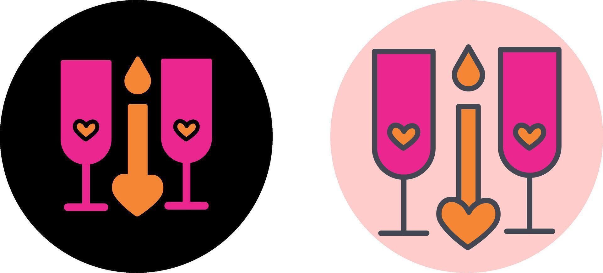 Two Glasses Romantic Icon Design vector