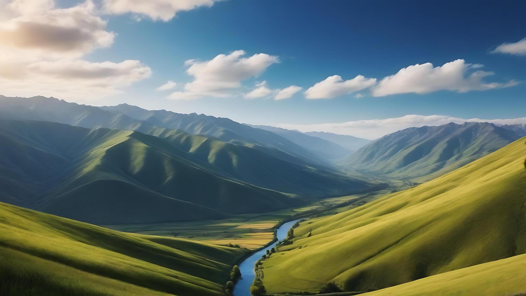 AI generated a beautiful valley with a river running through it photo