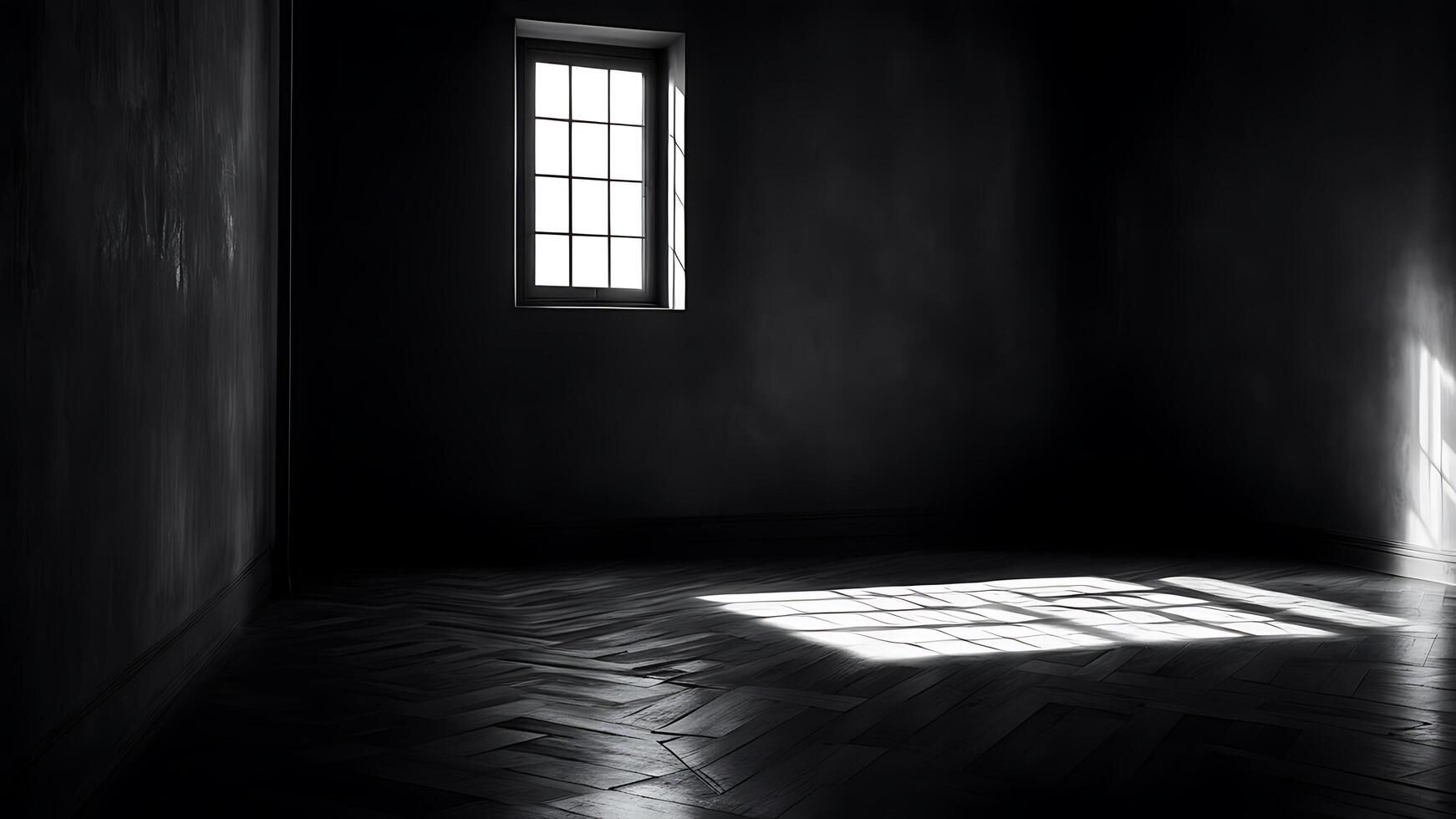 AI generated a dark room with a window and a wooden floor photo