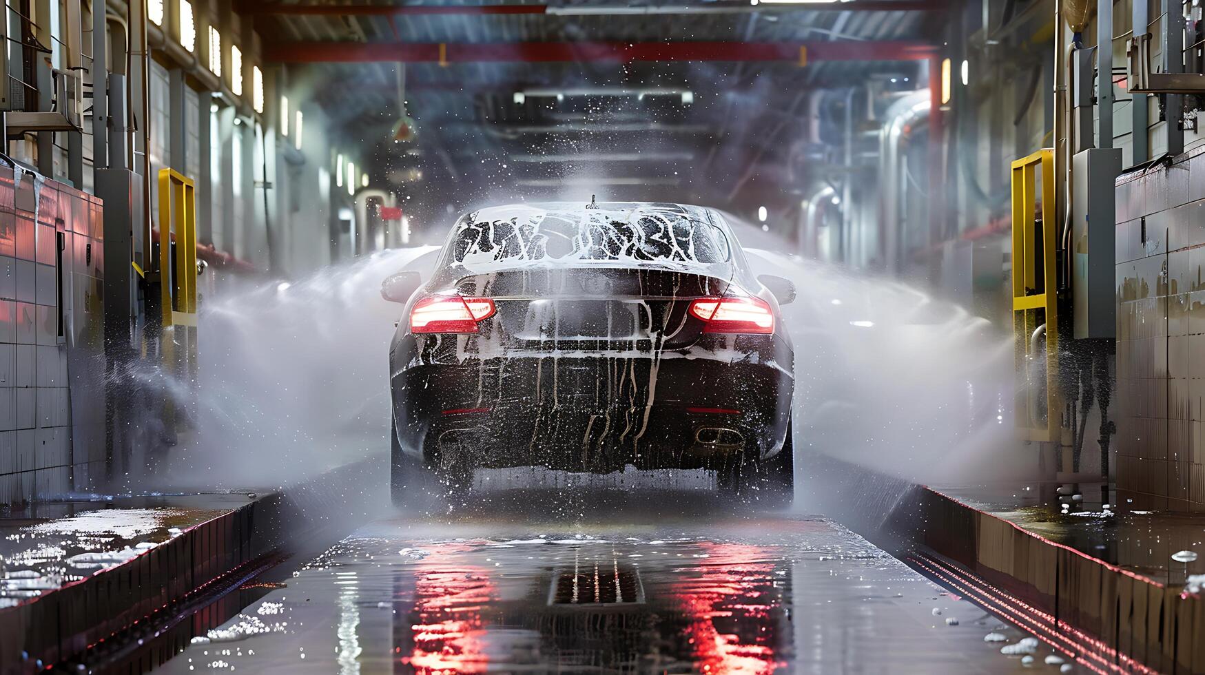 Car washing in a car wash with high pressure water and foam in a car wash photo