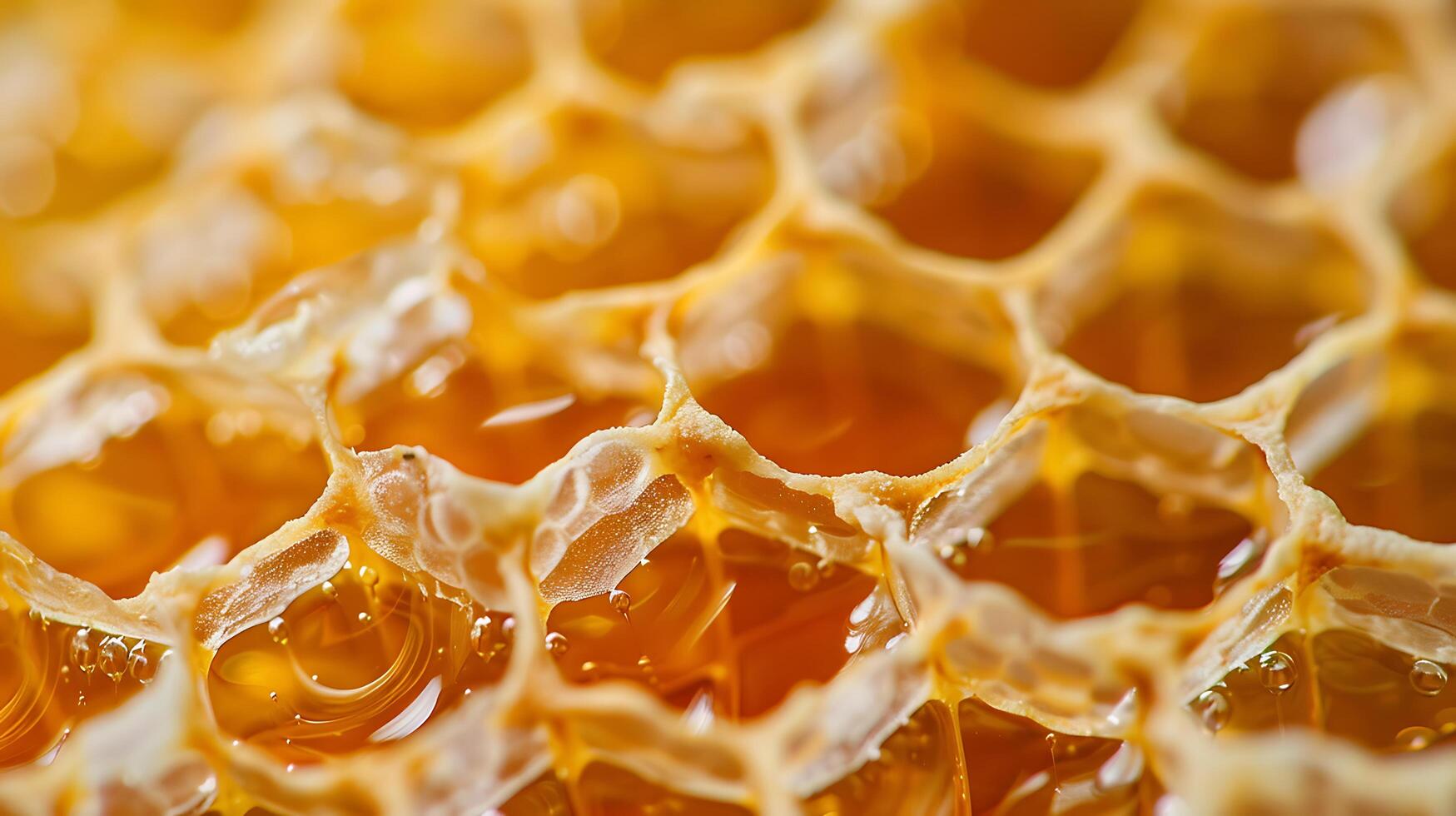 Close up view of the sweet honeycombs made from organic honey. photo