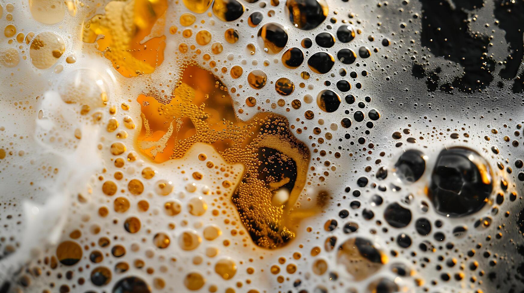 Closeup of soap foam with bubbles on black background. Macro shot photo