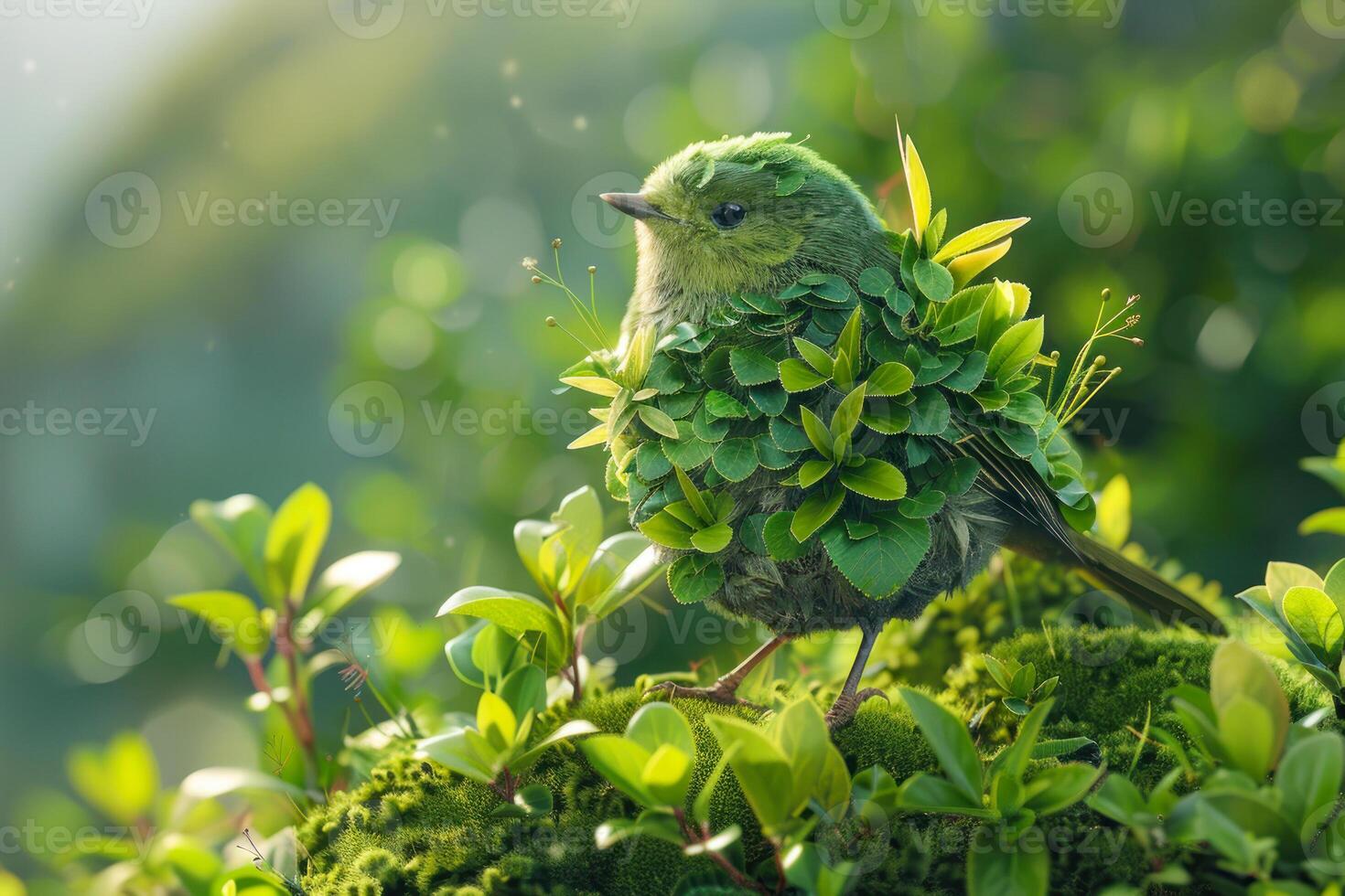 ai generado verde pájaro mezcla con lozano verdor foto