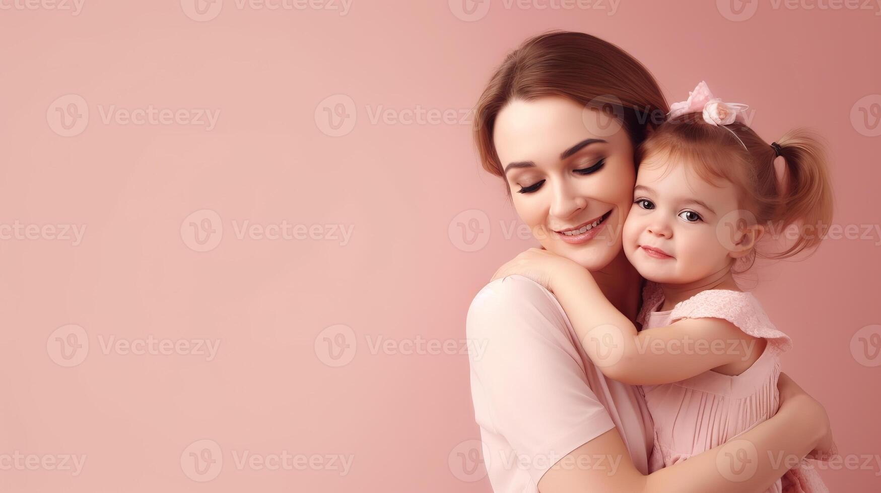AI generated Unbreakable Bond Heartwarming Moment of Mother and Child Captured on a Vibrant Pink Background. created with Generative AI photo