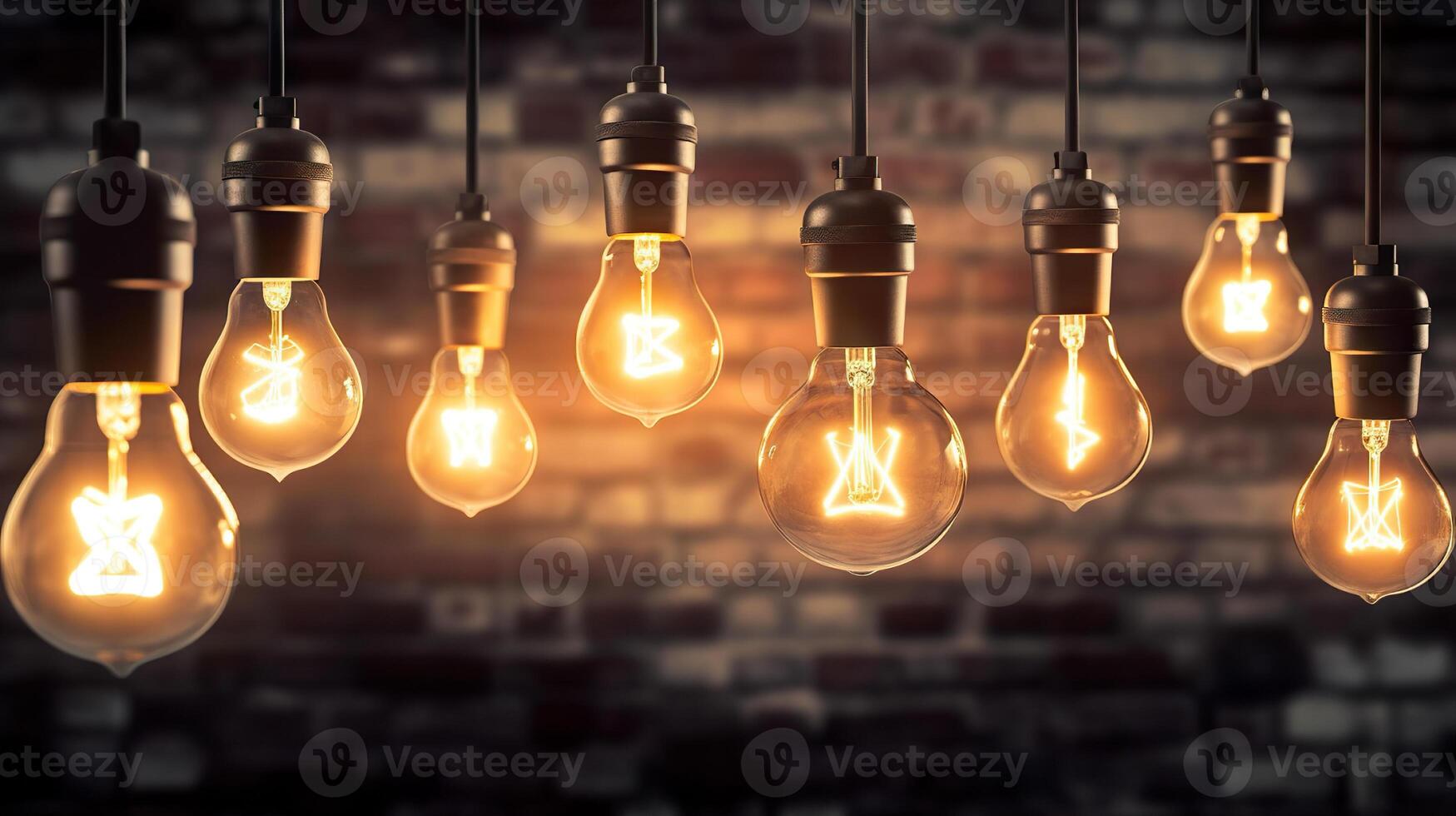 AI generated Decorative Antique Edison Style Light Bulbs Against Brick Wall Background for Vintage Lamp Enthusiasts. created with Generative AI photo