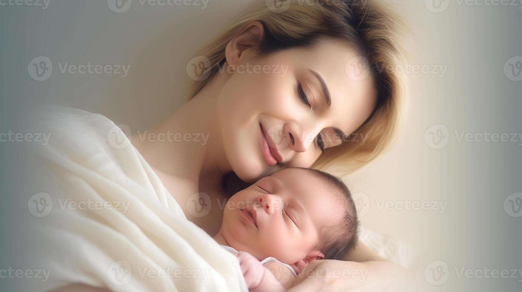 AI generated Blissful Motherhood Capturing the Happiness of a Mom and Baby Together. created with Generative AI photo