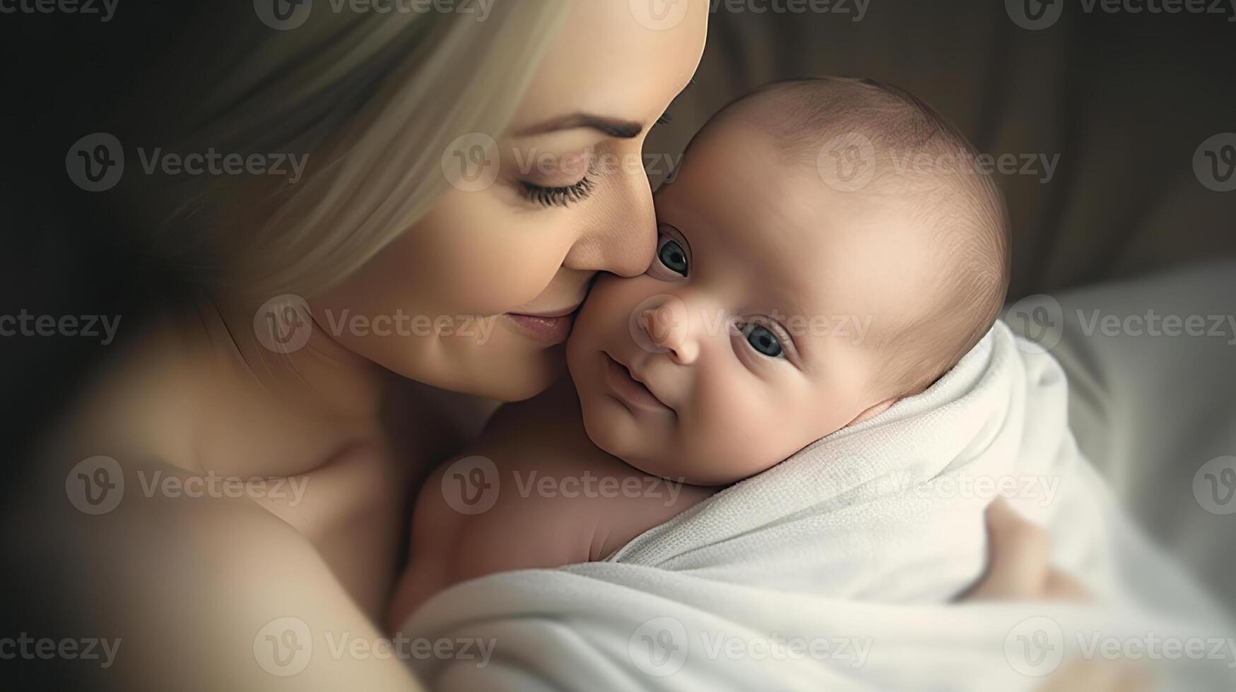 AI generated Blissful Motherhood Capturing the Happiness of a Mom and Baby Together. created with Generative AI photo