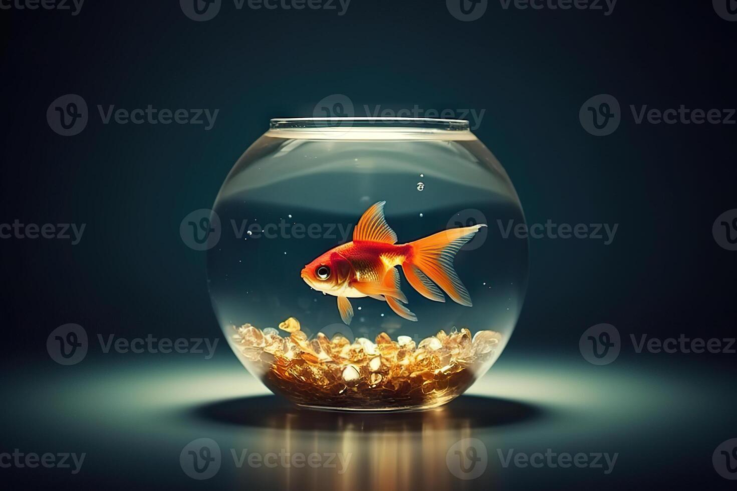 AI generated Tranquil Beauty Goldfish Swimming in a Serene Fish Tank Amidst a Cozy Room. created with Generative AI photo