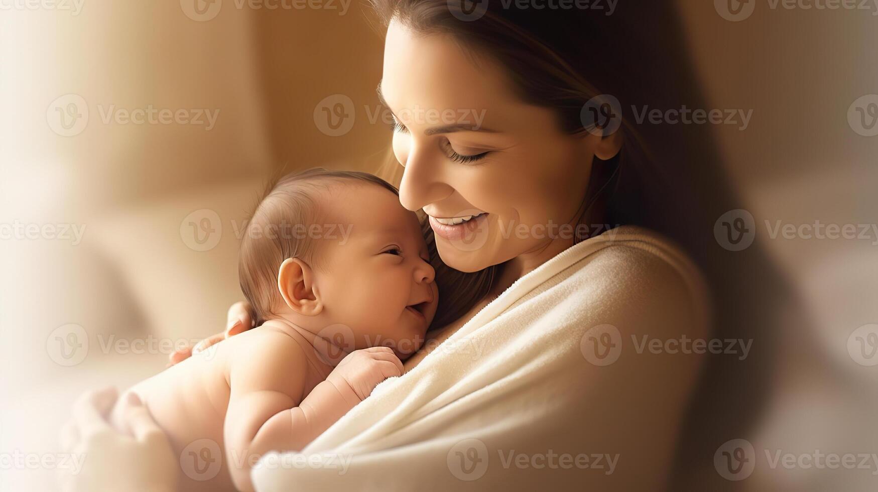 AI generated Blissful Motherhood Capturing the Happiness of a Mom and Baby Together. created with Generative AI photo