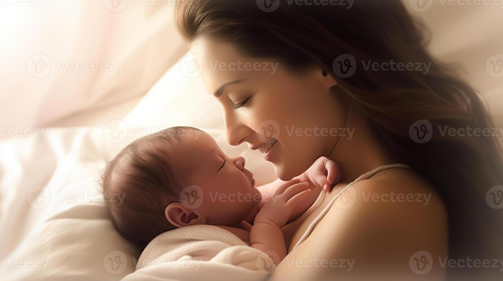 AI generated Blissful Motherhood Capturing the Happiness of a Mom and Baby Together. created with Generative AI photo