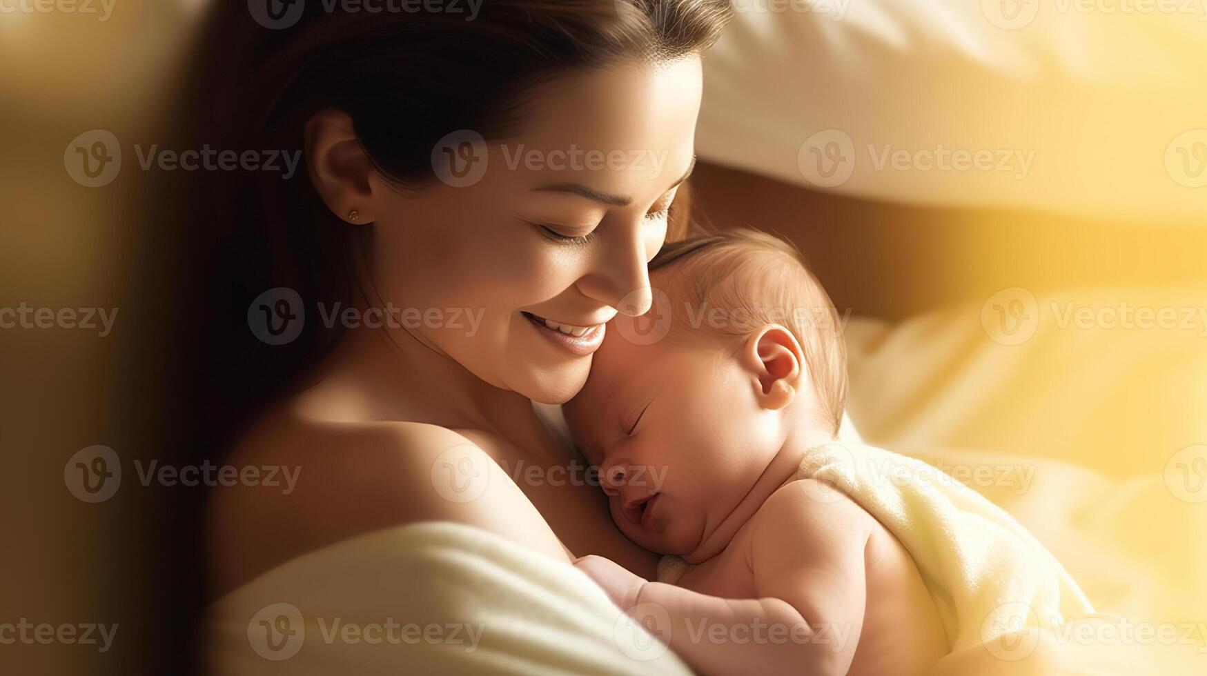 AI generated Blissful Motherhood Capturing the Happiness of a Mom and Baby Together. created with Generative AI photo