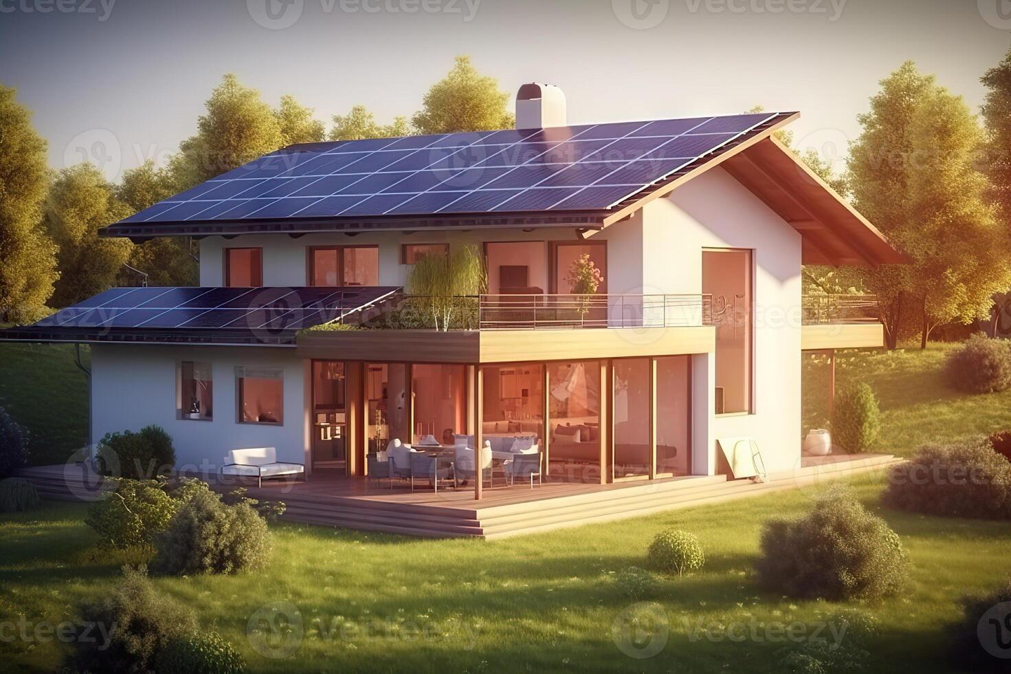 ai generado aprovechando el del sol poder Respetuoso del medio ambiente funciona con energía solar casas para sostenible viviendo. creado con generativo ai foto