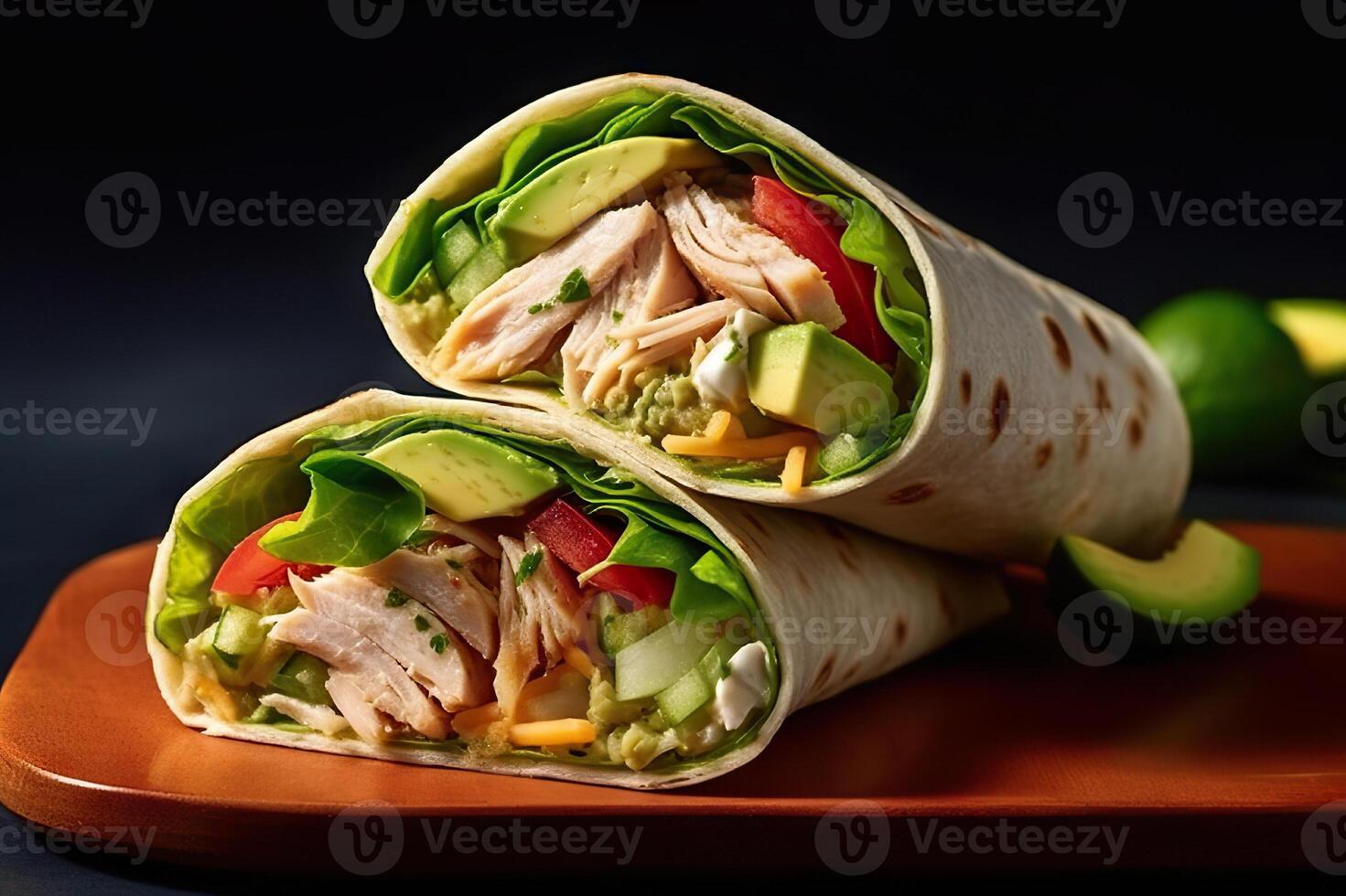 AI generated Fresh and Healthy Avocado Chicken Salad Wraps A Delicious and Nutritious Meal Option. created with Generative AI photo