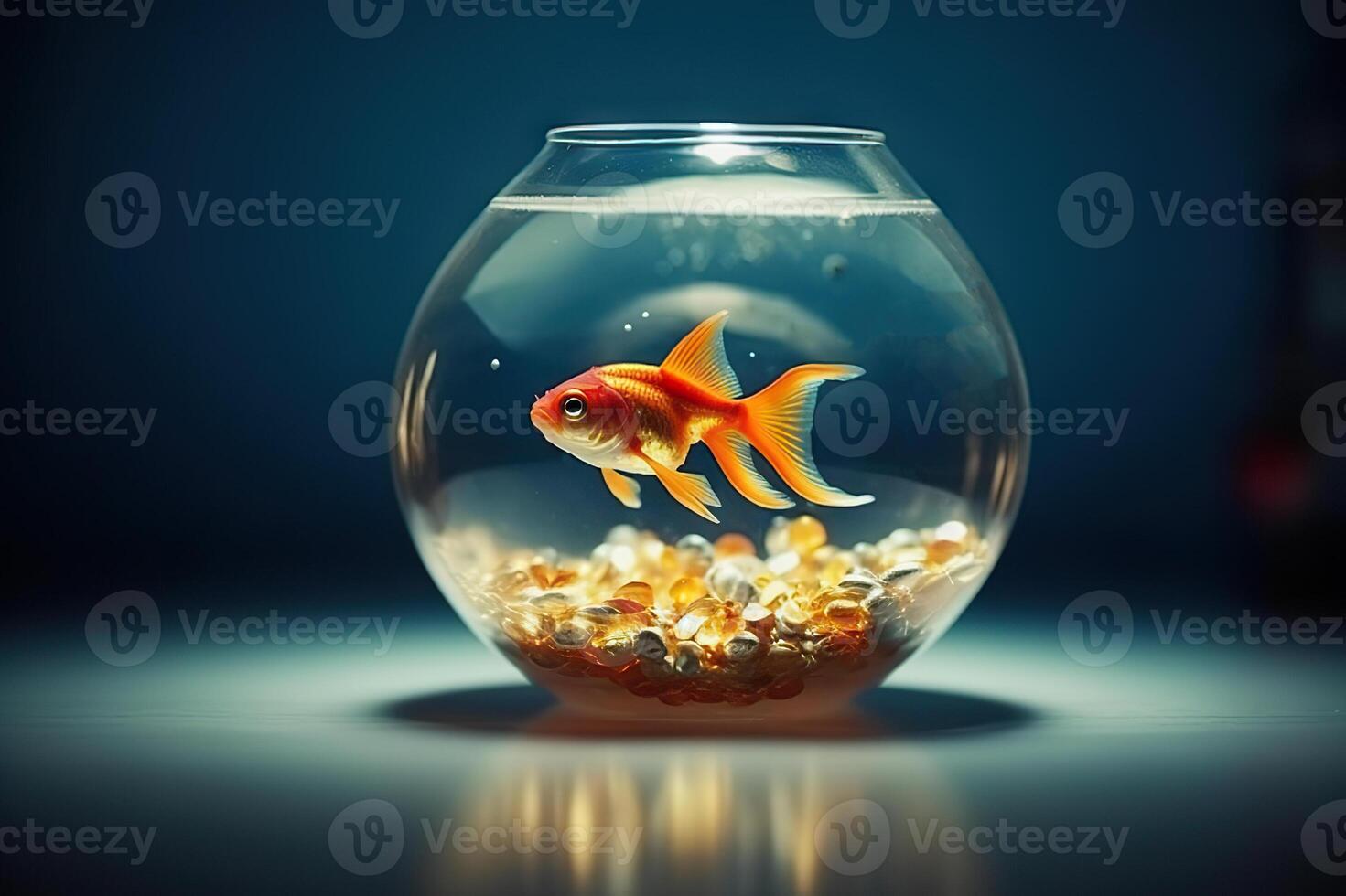 AI generated Tranquil Beauty Goldfish Swimming in a Serene Fish Tank Amidst a Cozy Room. created with Generative AI photo