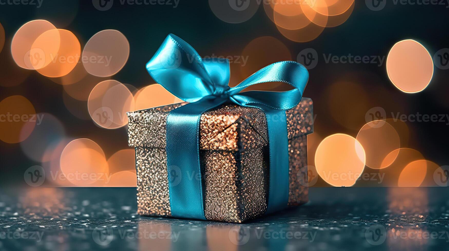 AI generated Festive Gift Box Illuminated by Bokeh Background for Joyful Occasions and Heartfelt Greetings. created with Generative AI photo