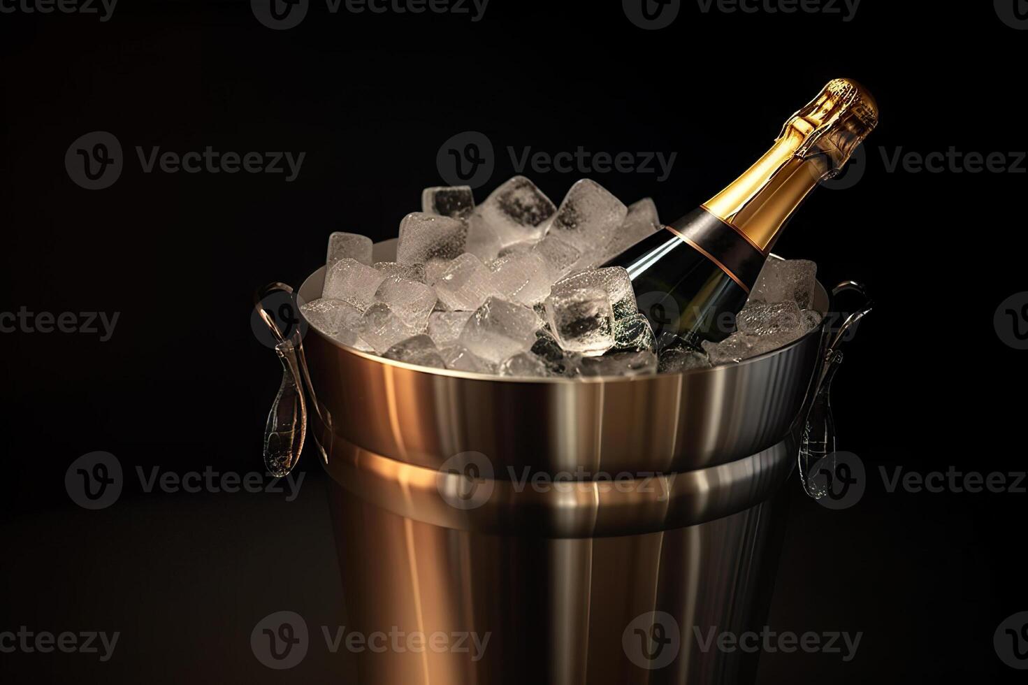 AI generated A Sparkling Champagne Ice Bucket with a Focus on Glistening Ice. created with Generative AI photo