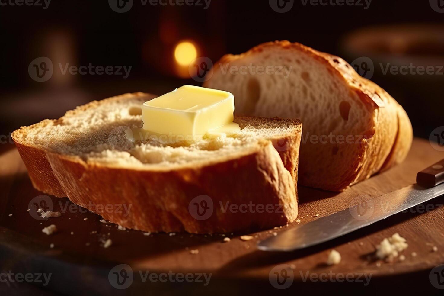 AI generated Savoring the Delight of Buttered Bread. created with Generative AI photo