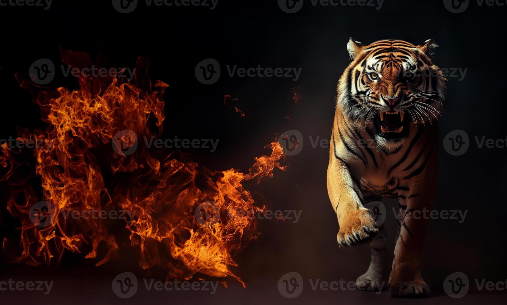 AI generated Raw Power Unleashed Majestic Tiger in a Dynamic Jumping Pose. created with Generative AI photo